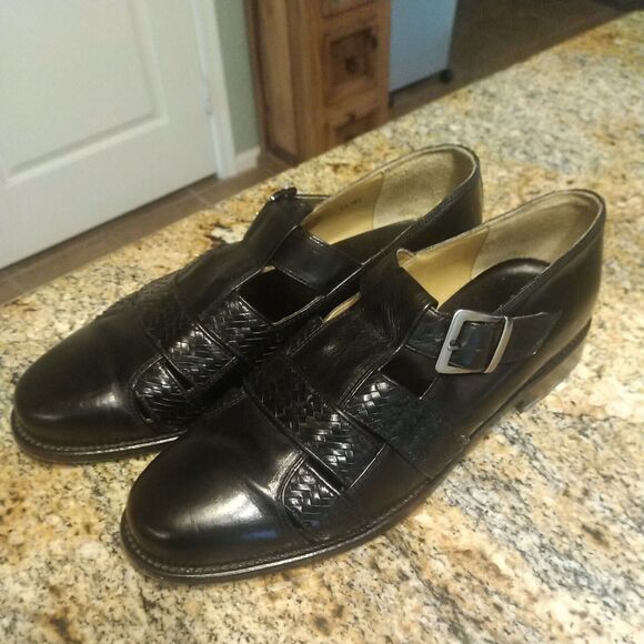 J&M Johnson Murphy Black Leather Woven Silver Buckle Men’s Shoes Size 12 M main image 10
